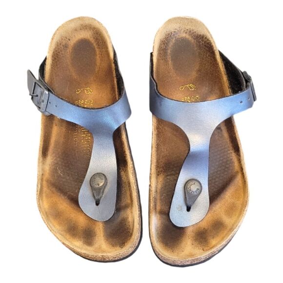 Birkenstock Metallic Gunmetal Ice Pearl Giza Sandals - Picture 1 of 7